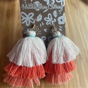Matilda Jane White, Coral, Pink Tassel Earrings - NEW